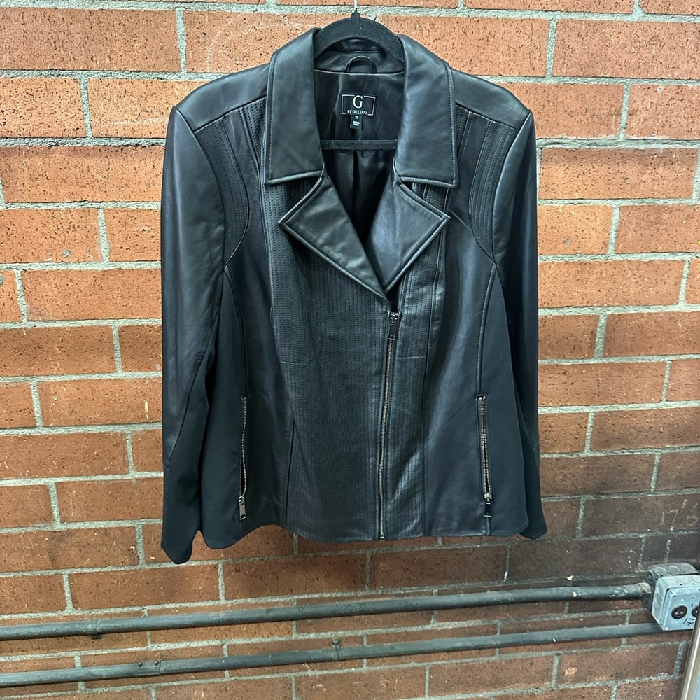 G by Giuliana Black Leather Moto Jacket